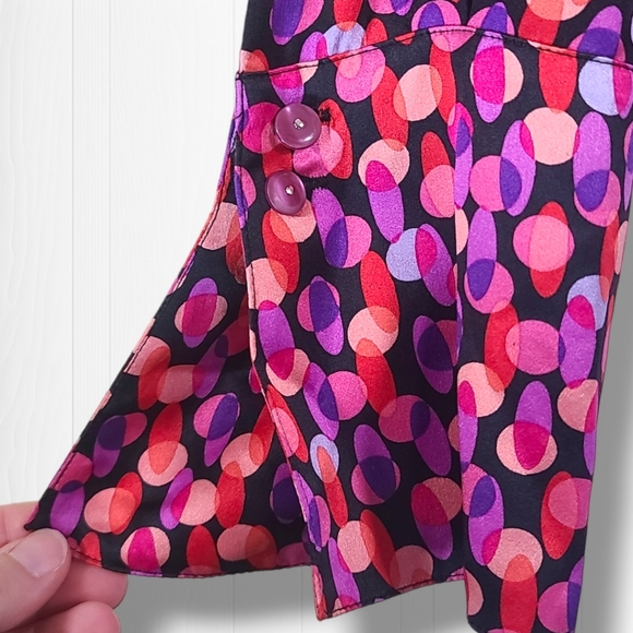 I.e. Women's Colorful Dotted Long Sleeve Button Down 100% Silk Blouse Size 12 - Picture 9 of 14